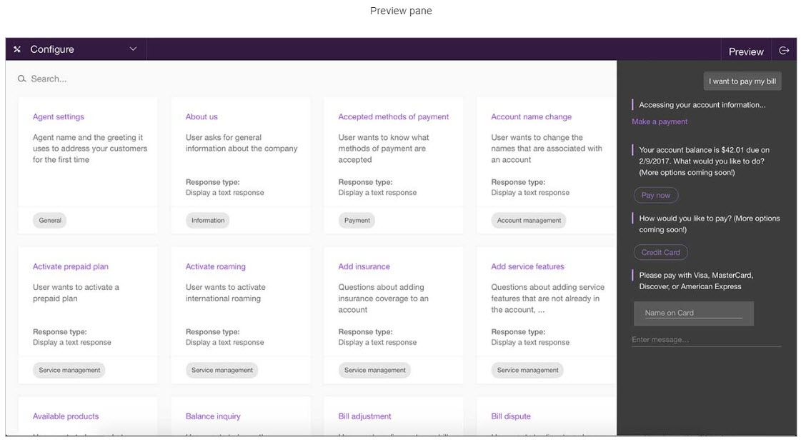 IBM Watson Conversation Preview Pane